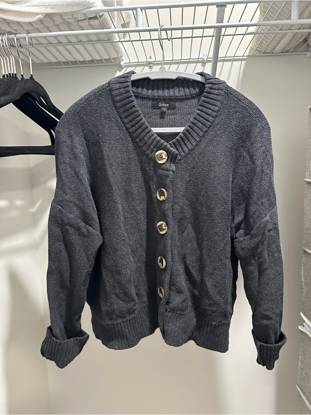 Quince Charcoal Button-Front V-Neck Women's Cardigan